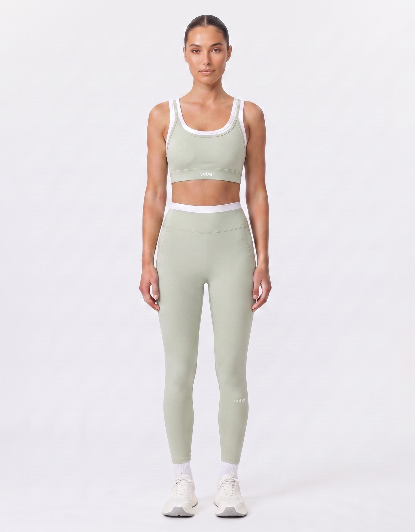 High Waist Leggings mit Layered Look – Mykonos Mint
