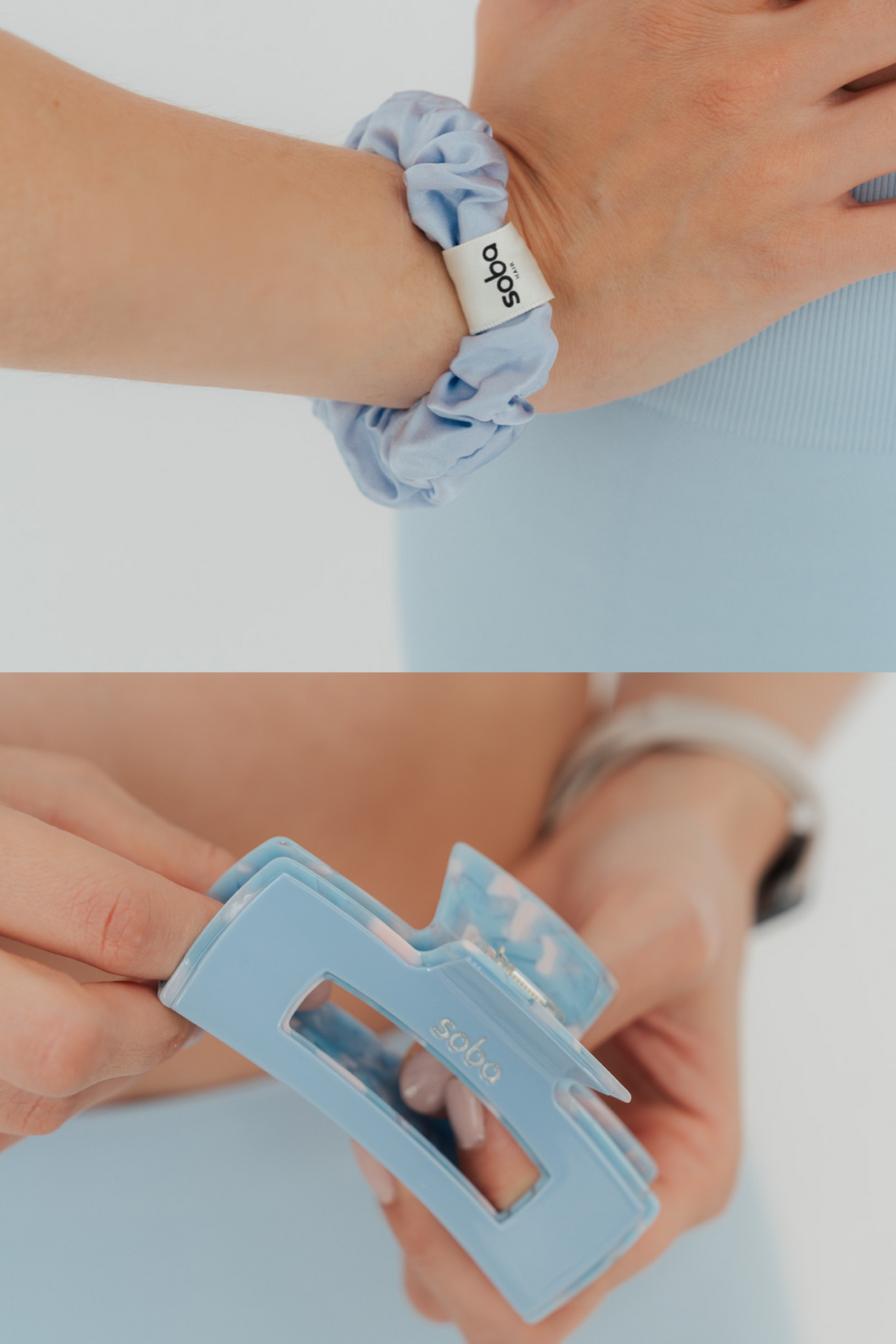 Hair Bundle aus Scrunchie und Klammer - Farbe: ice blue