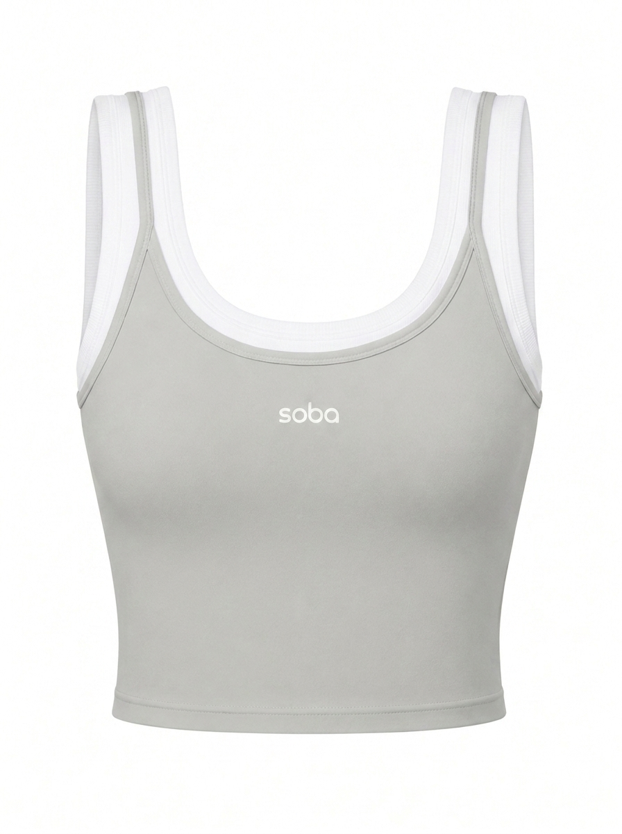 Tank Top Set mit geripptem Bra – Santorini Stone