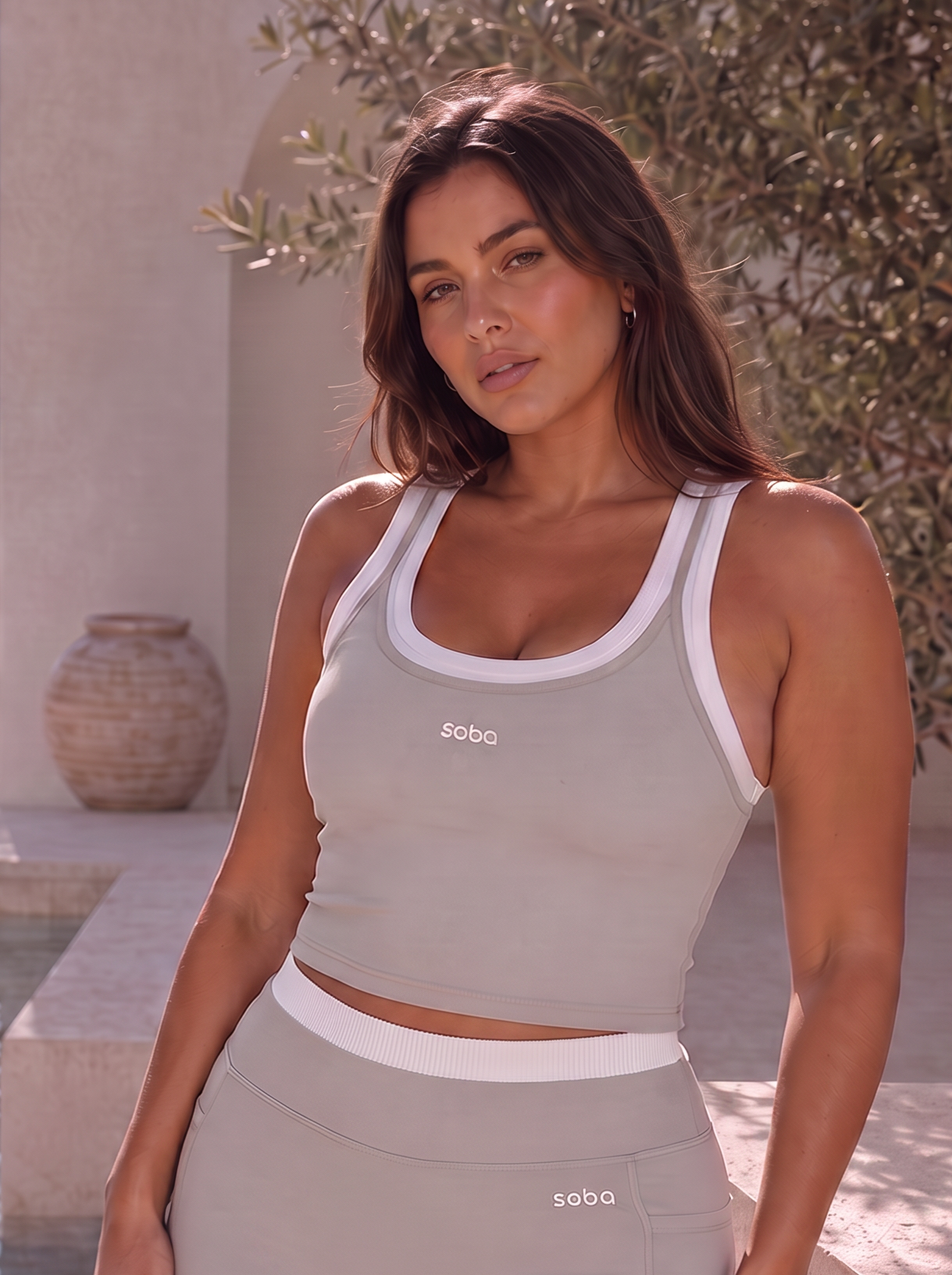 Tank Top Set mit geripptem Bra – Santorini Stone