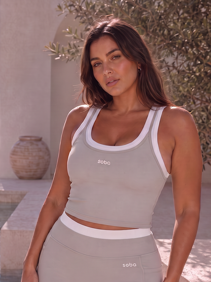 Tank Top Set mit geripptem Bra – Santorini Stone
